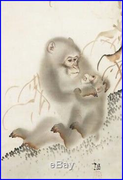 HANGING SCROLL JAPANESE PAINTING JAPAN monkey ANTIQUE SOSEN MORI OLD ART d470
