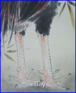 HANGING SCROLL JAPANESE PAINTING ORIGINAL Cock BIRD Fight ANTIQUE PICTURE 007k