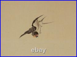 HANGING SCROLL JAPANESE PAINTING Swallow BIRD ANTIQUE Original Hydrangea 073r