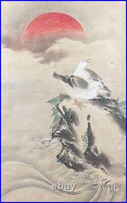 HAWK HANGING SCROLL JAPANESE PAINTING JAPAN Sunrise Art Wave ANTIQUE f165