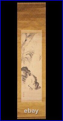 HERON EGRET JAPANESE PAINTING HANGING SCROLL ANTIQUE From Japan Old Art e973