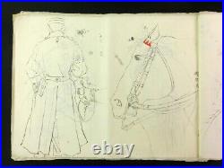 HIRAKAWA EISHU 1900 Japanese Painting Sketches Hand Drawing Samurai Horse b510