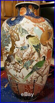 HUGE 19th Century Japanese Meiji Imari Porcelain Floor Vase Painted With Birds