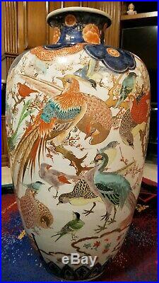 HUGE 19th Century Japanese Meiji Imari Porcelain Floor Vase Painted With Birds
