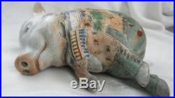 Hand Painted Sleeping Pig Japanese Chinese Figurine Vintage Porcelain Statue