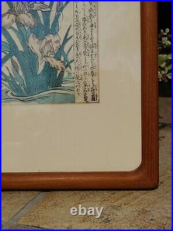 Hasegawa 1870 Japanese Woodblock Print Original Antique Frame Papyrus