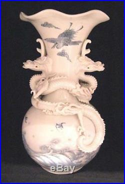Hirado Vase C1850 Painted Waves and Circled with Dragons