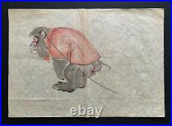 Hokusai School Monkey Original Watercolor Brush Painting/rice Paper. 19th C