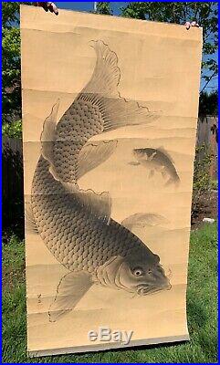 Huge Japanese Scroll Painting of Koi Carp Fish 59639