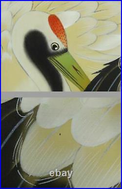 IK176? Sunrise Crane Bird Animal Hanging Scroll Japanese Art painting Picture