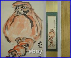 IK197 Daruma Doll ZEN KAKEJIKU Hanging Scroll Japanese Art painting Picture