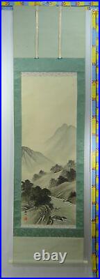 IK284 KAKEJIKU Mountain River Landscape Hanging Scroll Japanese Art painting