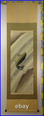 IK357 Fish Carp Animal Hanging Scroll Japanese Art painting Picture antique