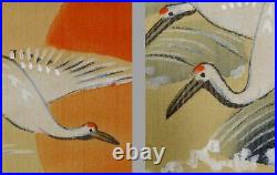 IK43 KAKEJIKU Crane Bird Pine Ume Hanging Scroll Japanese Art painting Picture