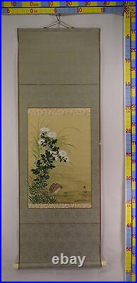 IK456 Quail Bird Animal Flower Hanging Scroll Japanese painting antique Picture