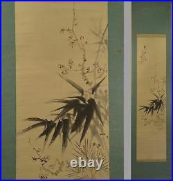 IK462 Flower Pine Plum Bamboo Hanging Scroll Japanese painting Picture antique
