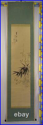 IK462 Flower Pine Plum Bamboo Hanging Scroll Japanese painting Picture antique