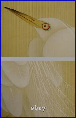 IK586 Egret Bird Animal Hanging Scroll Japanese Art painting antique Picture