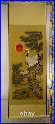 IK593 Bird Crane Animal Hanging Scroll Japanese Art painting antique Picture