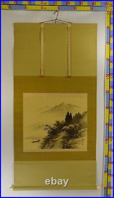 IK741 KAKEJIKU Landscape Hanging Scroll Japanese Art painting antique Picture