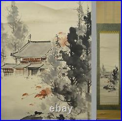IK80 Temple Landscape Traditional Hanging Scroll Japanese Asian Art painting