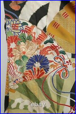 INCREDIBLE Antique Japanese silk Kakeshita furisode hand painted kimono 1920's