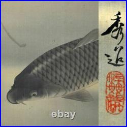 JAPANESE ART PAINTING CARP HANGING SCROLL OLD JAPAN ANTIQUE PICTURE ART e441