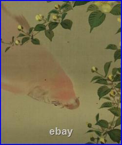 JAPANESE ART PAINTING CARP HANGING SCROLL OLD JAPAN VINTAGE PICTURE ART e576