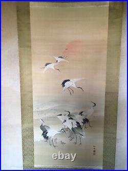 JAPANESE ART PAINTING CRANE Flying HANGING SCROLL OLD Sea JAPAN ANTIQUE 104p