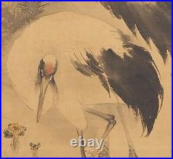 JAPANESE ART PAINTING CRANE HANGING SCROLL OLD JAPAN ANTIQUE PICTURE e318