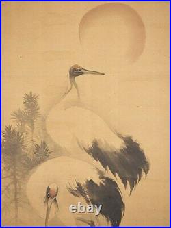 JAPANESE ART PAINTING CRANE HANGING SCROLL OLD JAPAN ANTIQUE PICTURE e318