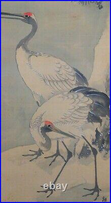 JAPANESE ART PAINTING CRANE HANGING SCROLL OLD Picture JAPAN Antique e229