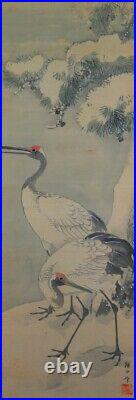 JAPANESE ART PAINTING CRANE HANGING SCROLL OLD Picture JAPAN Antique e229