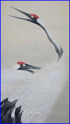JAPANESE ART PAINTING CRANE KAKEJIKU HANGING SCROLL OLD JAPAN Antique e063