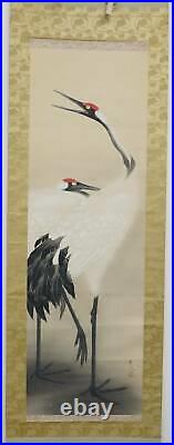 JAPANESE ART PAINTING CRANE KAKEJIKU HANGING SCROLL OLD JAPAN Antique e063