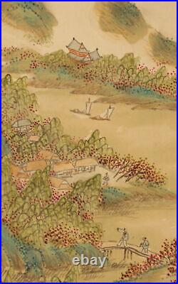 JAPANESE HANGING SCROLL ART PaintingMori Kotoishi Willow Landscape#022