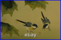 JAPANESE HANGING SCROLL ART Painting Bird and Flower Asian antique(1903-?)
