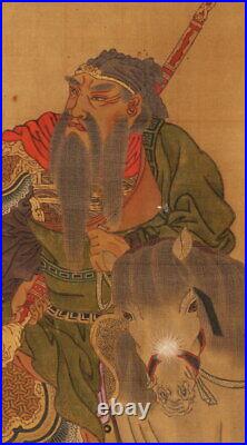 JAPANESE HANGING SCROLL ART Painting Gyokuho Guan Yu on horseback #029