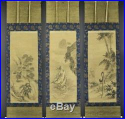 JAPANESE HANGING SCROLL ART Painting Kano Motonobu Asian antique #E9979