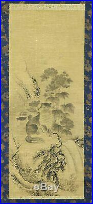 JAPANESE HANGING SCROLL ART Painting Kano Motonobu Asian antique #E9979