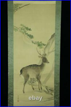 JAPANESE HANGING SCROLL KAKEJIKU / Deer Painting by Chikudo Kishi #809