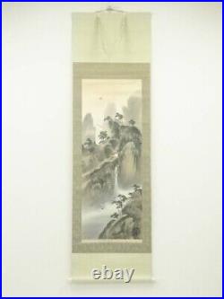 JAPANESE HANGING SCROLL on Silk ART Painting Colored Landscape Painting Japan