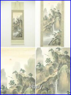 JAPANESE HANGING SCROLL on Silk ART Painting Colored Landscape Painting Japan