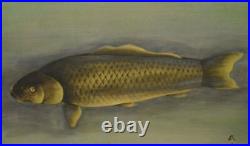 JAPANESE PAINTING ART HANGING SCROLL CARP OLD Japan Asian Antique Picture a538