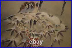 JAPANESE PAINTING Bird HANGING SCROLL Snow FROM JAPAN FLOWER PLANT 093r