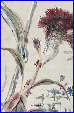 JAPANESE PAINTING Dragonfly HANGING SCROLL Autumn JAPAN thistle Vintage f837