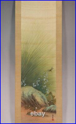 JAPANESE PAINTING Dragonfly HANGING SCROLL Gentian JAPAN flying locust 845q