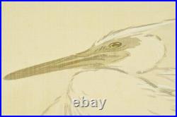 JAPANESE PAINTING HANGING SCROLL 72.6 Heron AGED OLD Antique Egret Japan c106
