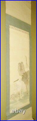 JAPANESE PAINTING HANGING SCROLL 72.6 Heron AGED OLD Antique Egret Japan c106