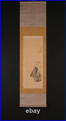 JAPANESE PAINTING HANGING SCROLL ANTIQUE SAMURAI Old INK FROM JAPAN Bushi d643
